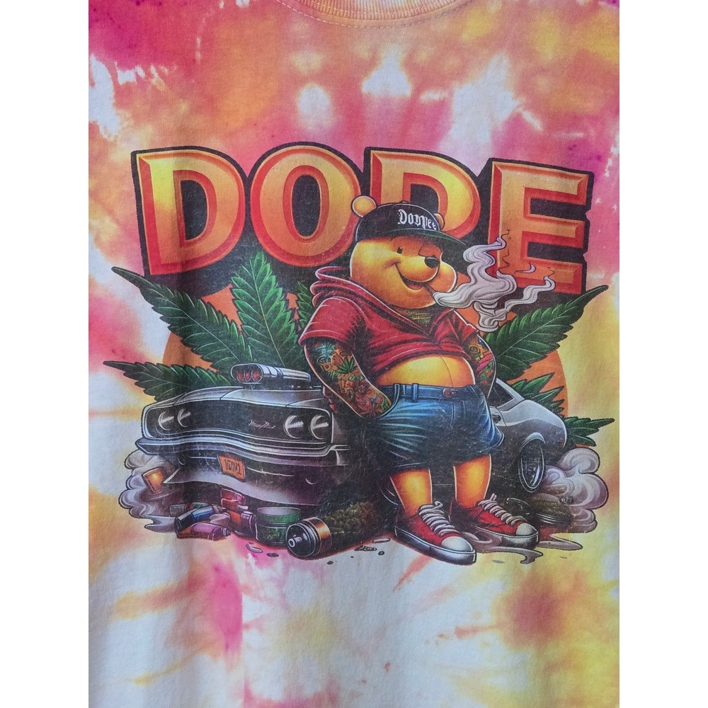 Gildan Dope Bear Tie Dye Graphic T-Shirt Mens Medium Pink Orange Yellow